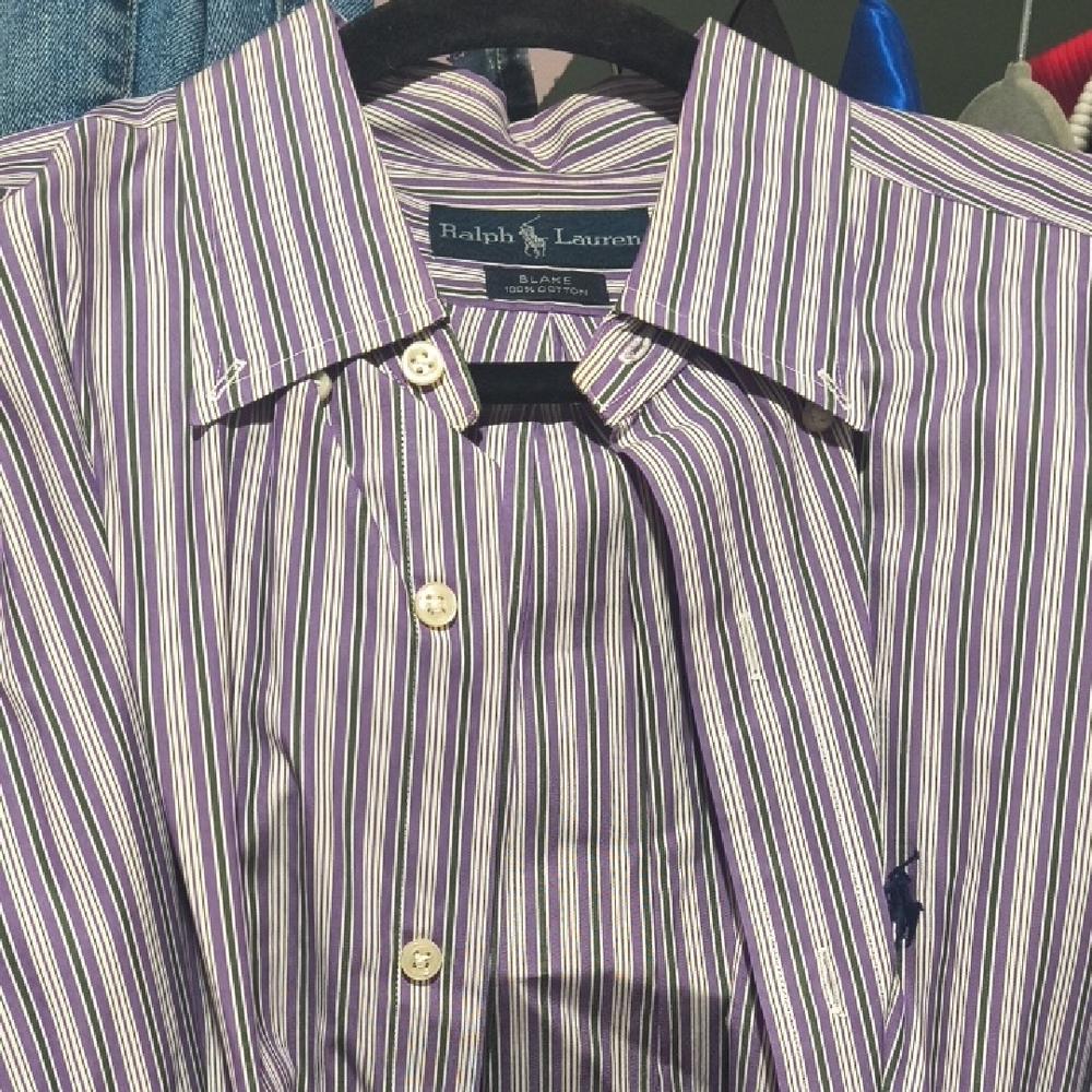 Ralph Lauren Men's Shirt with Purple and White Stripes
